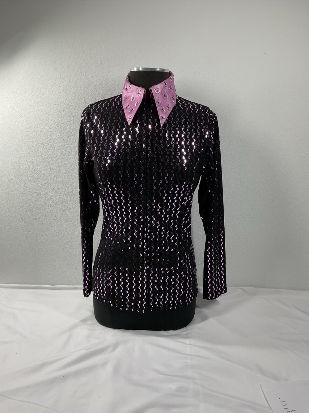 Sample…. Zip Sequin-Embellished Black & Pink Long-Sleeve Jacket